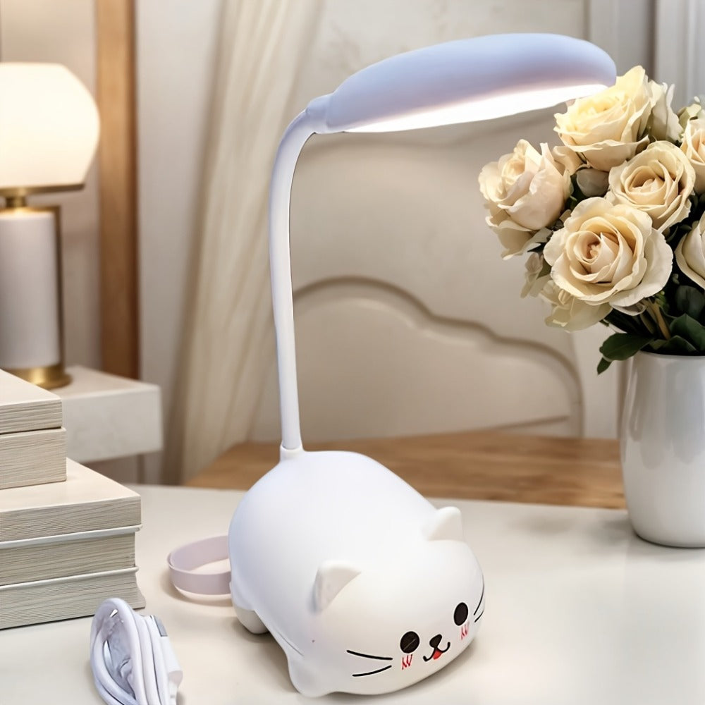 Night Light Mini Animal Desk Lamp with Flexible Neck, USB Rechargeable Power and Five Bunny or Cat Style Options
