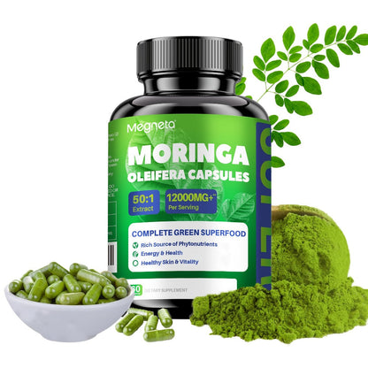 Herbal Supplements with Megneta Label, Moringa Oleifera 12000mg per Serving, 60 Capsules per Bottle