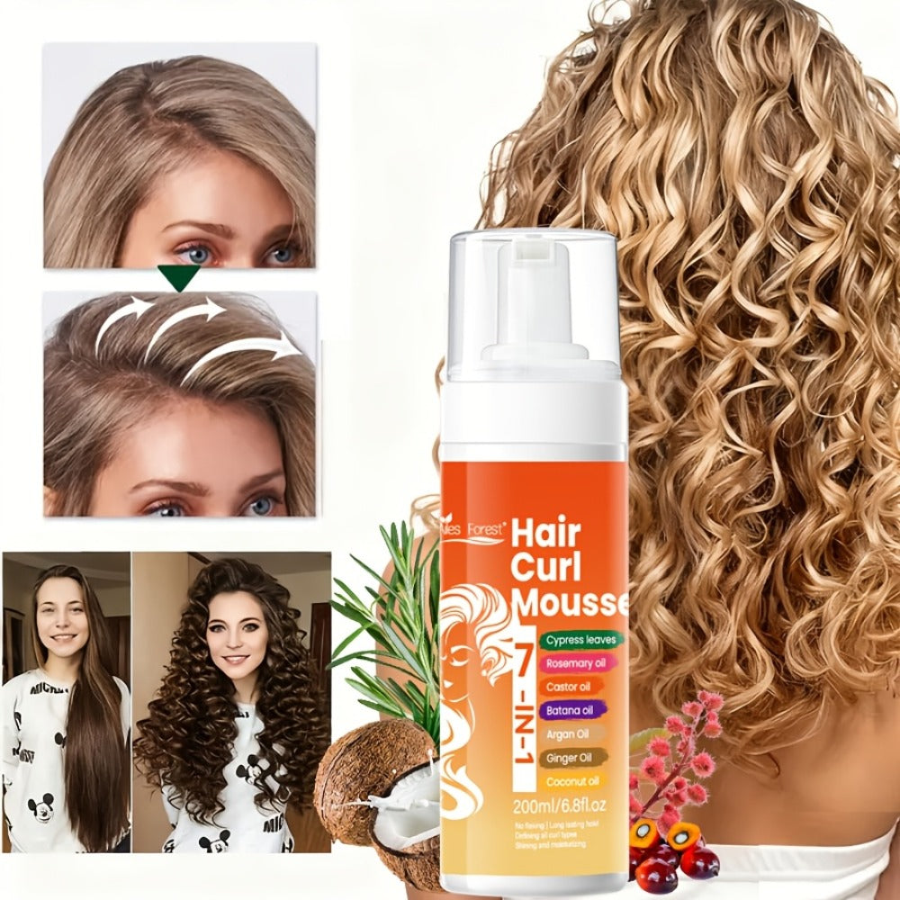 Curl Defining Hair Foam Mousse 200ml Moisturizing Smoothing Styling for Natural Fluffy Elastic Curls | Frizz Control for Wavy Coily Hair | Men & Women 6.76oz