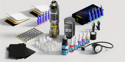 Tattoo Machine Kit POSEIDON BT17-XH Wireless Pen with 1200mAh Battery, LCD, 10 Cartridges and 6 Inks