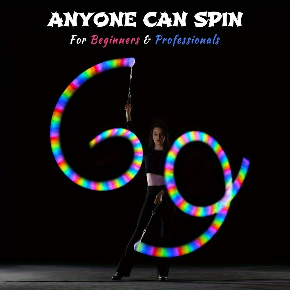 Glow Poi Balls LED Spinning Set 1 Pair – Rainbow Fade & Strobe Light Up Poi for Beginners & Professionals Flow Arts Dance Rave Festival Performance Toy Gift
