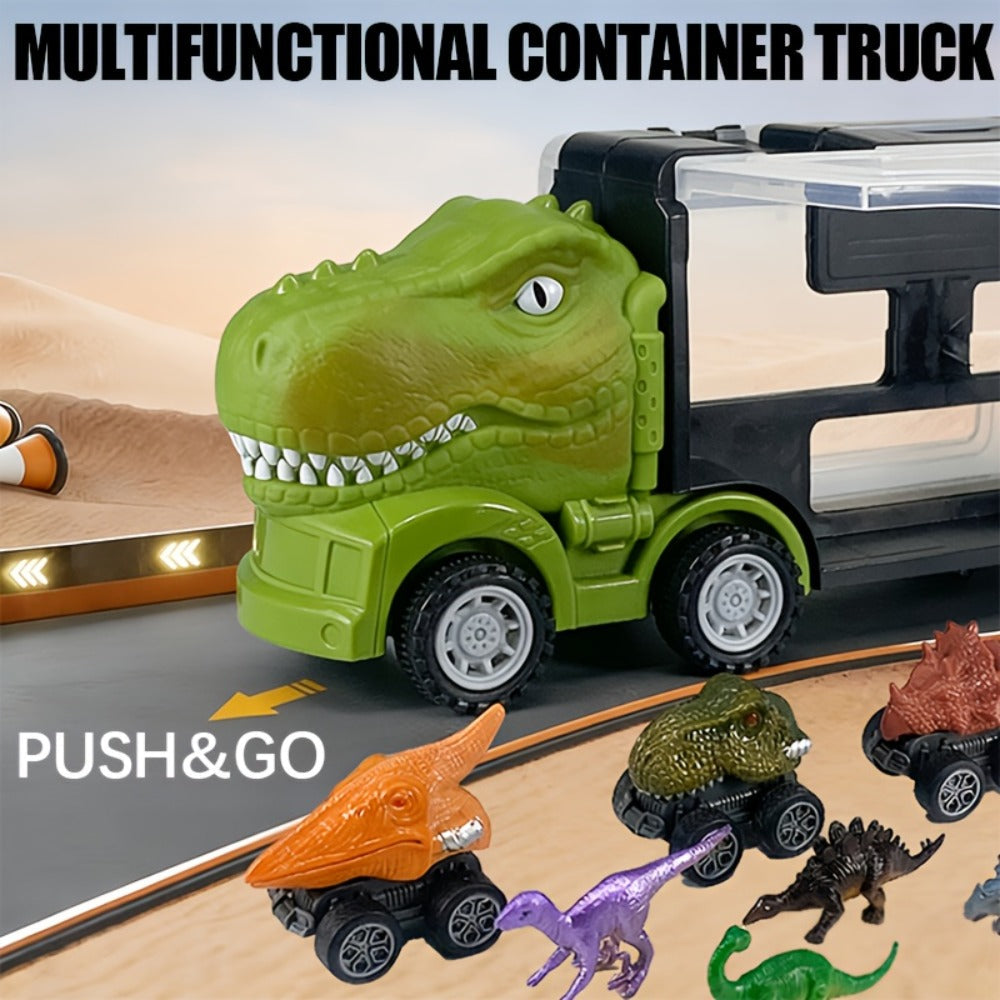 T-Rex Dinosaur Carrier Truck Playset with Mini Cars, Figures and Standard or Upgraded Package Options