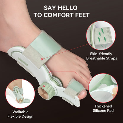 Adjustable Knob Big Toe Alignment Splint with Three Angle Plates for Left or Right Foot, One-Piece Option