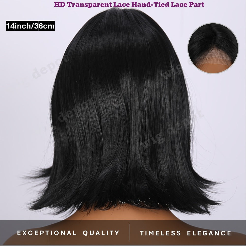U Part Lace Front Bob Wig 4x1 Glueless Rose Net Cap Middle Part Natural Hairline Synthetic Wig for Women 14 Inch Brown Highlights Milky White Black Pink