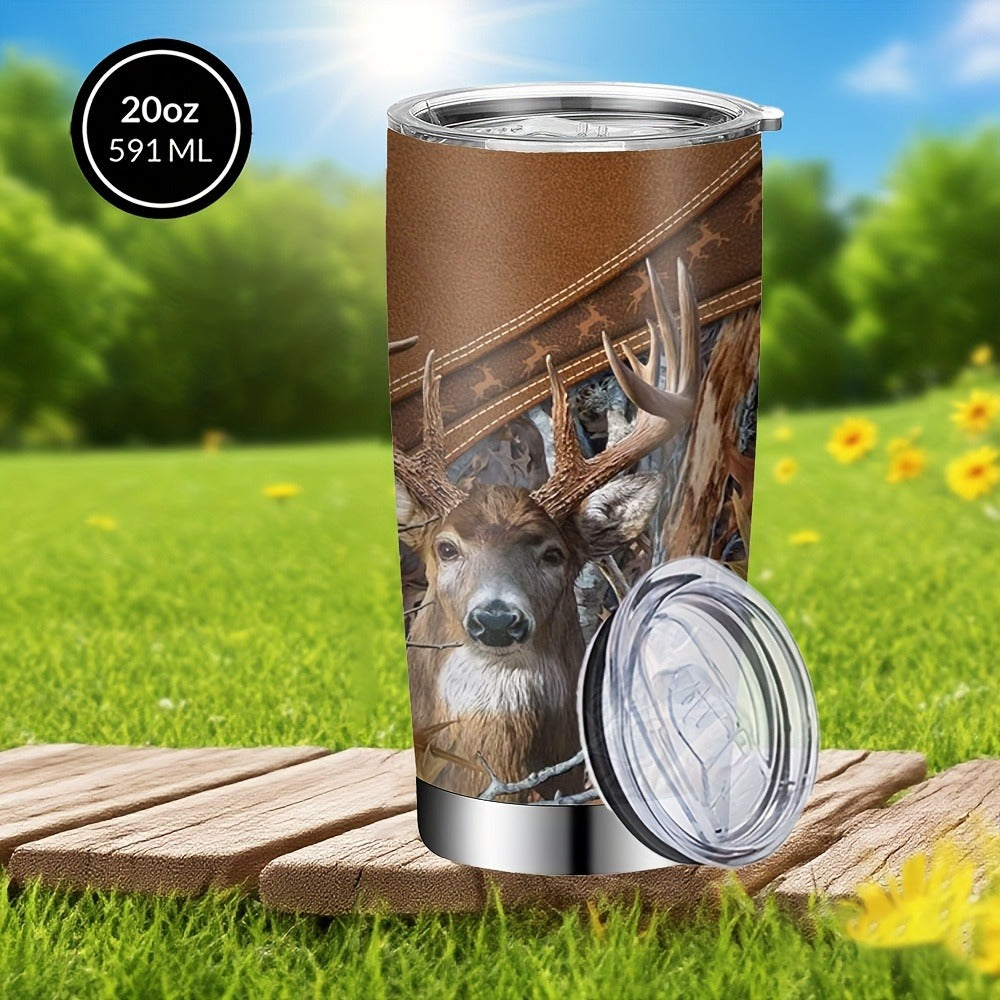 Insulated Tumbler 20oz Forest Hunting Graphic in Brown 304 Stainless Steel with Lid and Straw
