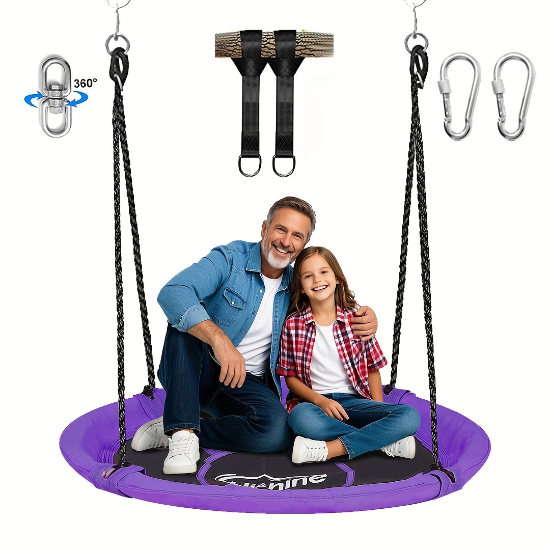 43 Inch Saucer Swing for Kids Outdoor, 360° Spinning Nest Swing with Swivel, Adjustable Ropes & Hanging Straps for Tree or Swing Set