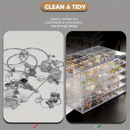 Jewelry Storage Box 5-Layer Drawer Organizer – Transparent Nail Art Accessory Storage Container for Earrings Rings Necklaces Beads 120 Cells