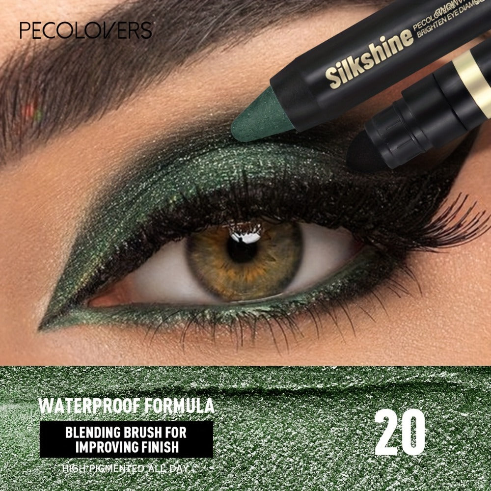 Shimmer Glitter Eyeshadow Stick Set 6 Pcs Dual-Tipped Eye Pencil with Blending Brush Creamy Pigmented Eye Contouring Highlighting Kit Multicolor Shades for Women Beginner Pro Gift