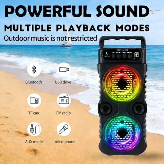 Dual 3-Inch Wireless Bluetooth Speaker with Colorful LED Lights, USB TF Card FM AUX Multi-Input, Long Playtime, Compact Party Speaker for Desktop Gaming Disco Outdoor Concerts Christmas Gifts