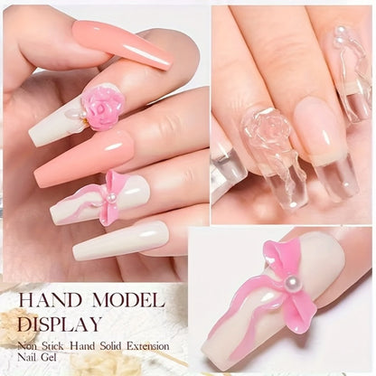 RINO 3D Nail Sculpture Kit 5pcs – Solid Builder Gel with Rhinestone Gel Molding Gel Flower Molds & Sculpting Brush, Clear Nude Hard Gel Extension for 3D Floral Nail Art, Home & Salon Women Beginners