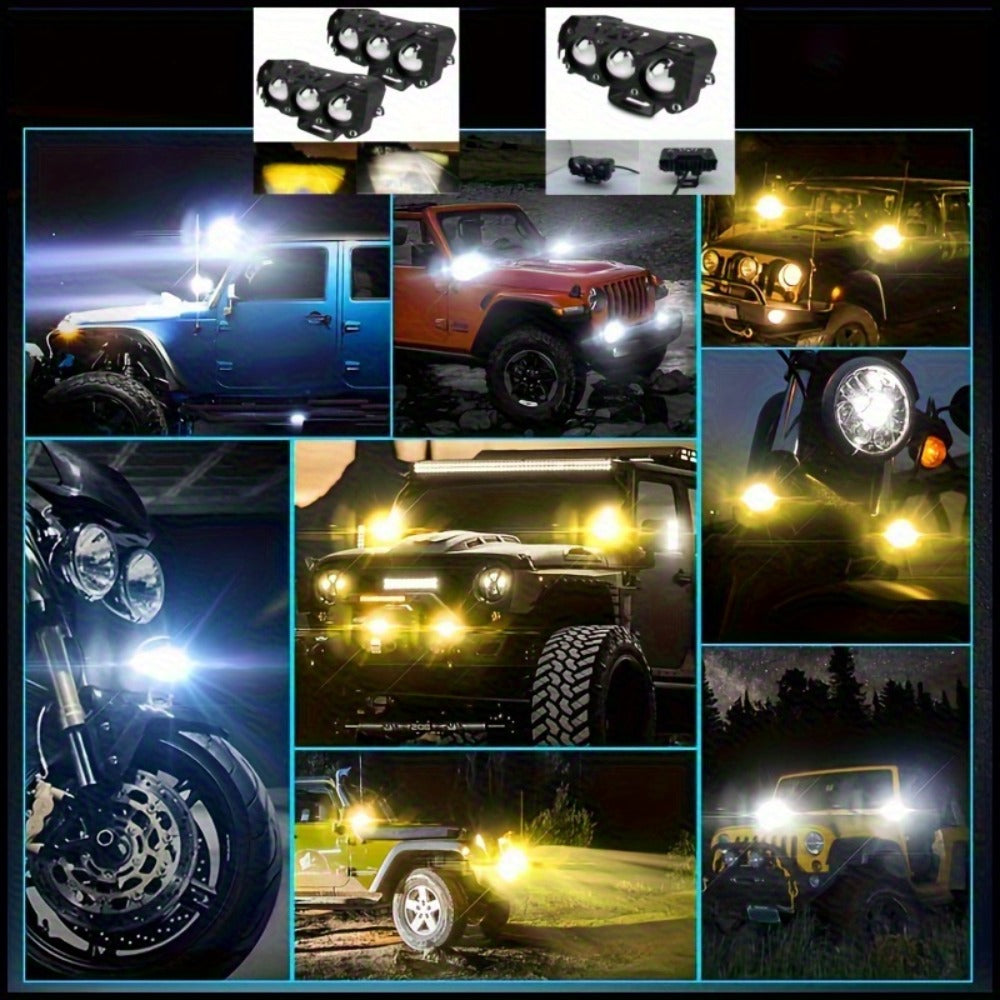 Motorcycle LED Lights 2 Pack with Switch - Dual Color White & Amber High Low Beam Auxiliary Driving Lights for Motorcycle Truck ATV UTV SUV Off Road