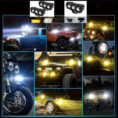 Motorcycle LED Lights 2 Pack with Switch - Dual Color White & Amber High Low Beam Auxiliary Driving Lights for Motorcycle Truck ATV UTV SUV Off Road
