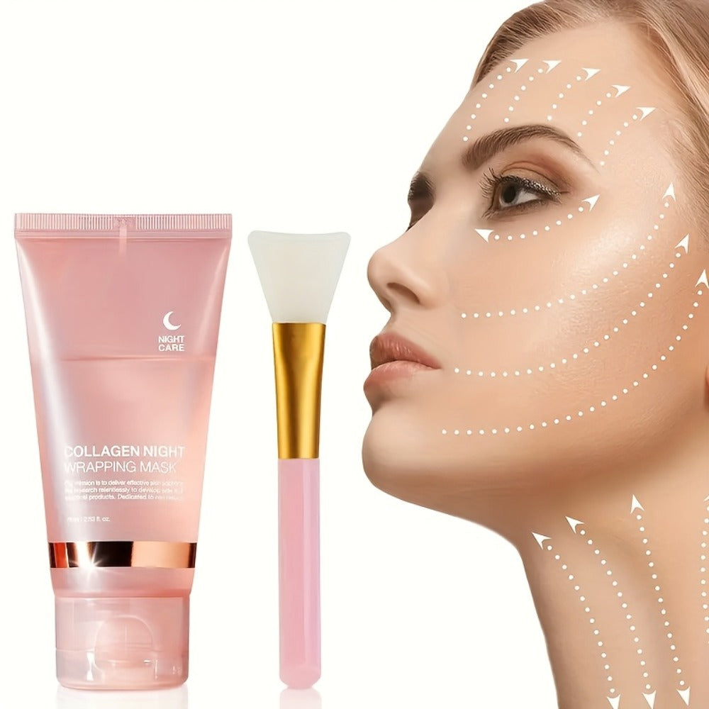 Three-Piece Collagen Night Wrap Mask Set with Jelly Brush and Hyaluronic Acid for Evening Care