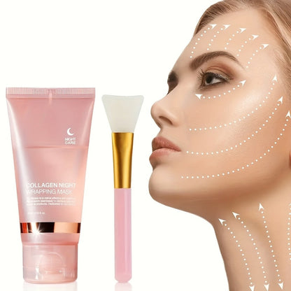 Three-Piece Collagen Night Wrap Mask Set with Jelly Brush and Hyaluronic Acid for Evening Care
