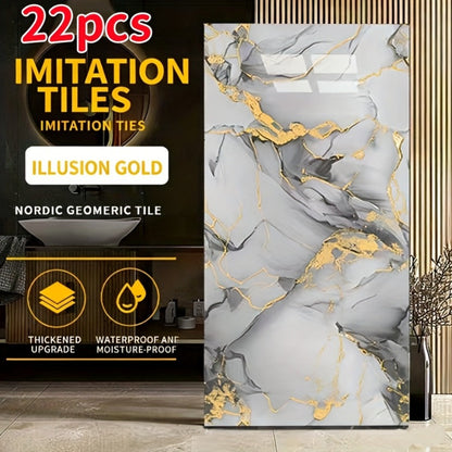 Self-Adhesive Waterproof PVC Wall Sticker 22pcs Peel and Stick Marble Boho Wallpaper 11.81x23.62in Oil Resistant for Kitchen Bathroom Living Room Bedroom Decor