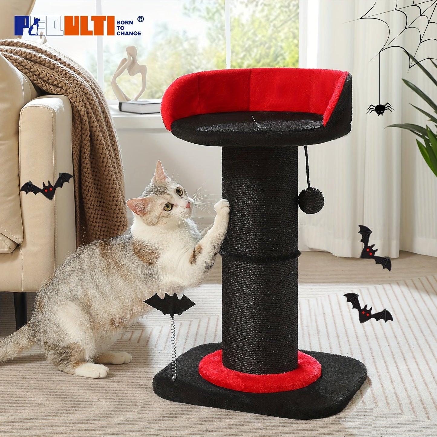 Cat Scratching Post Multi-Tier Sisal Tower for Indoor Cats – 18.9" & 32" Cat Tree with Hanging Ball Toy, Natural Sisal Rope, Sturdy Base – Green, Brown, Gray, Black, Beige Options