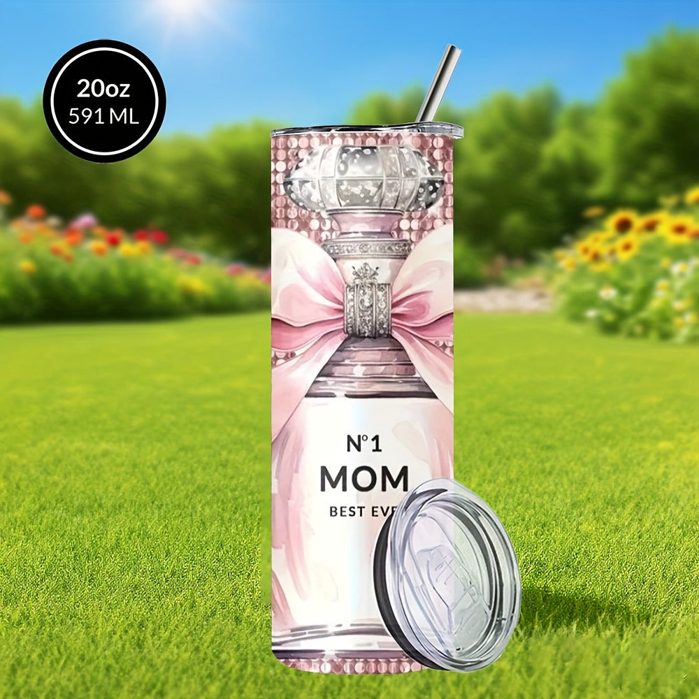 Insulated Tumbler 20oz Mom's Best Ever Graphic in Pink 304 Stainless Steel with Lid and Straw