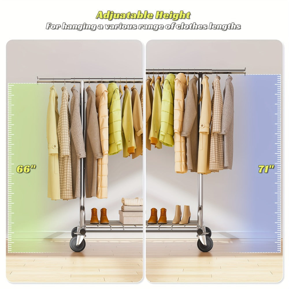 Adjustable Rolling Garment Rack with 51- to 75-Inch Top Bar, 70-Inch Height and 22-Inch Base