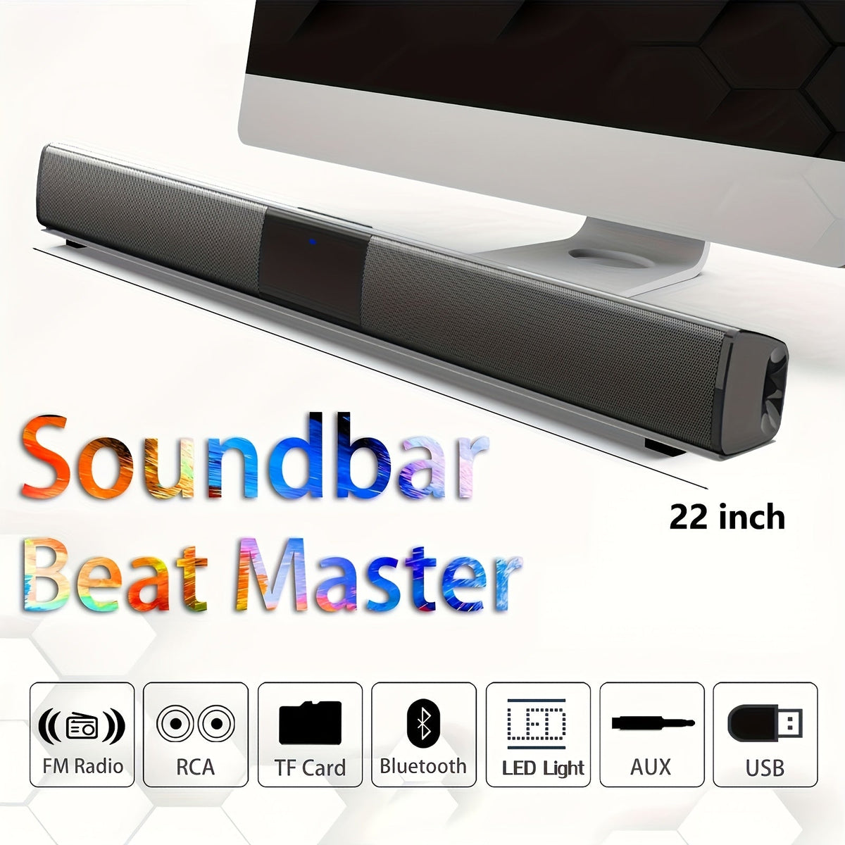 Deep Bass Soundbar with Subwoofer for Smart TV, 22" Wireless Bluetooth 5.0 Surround Sound System