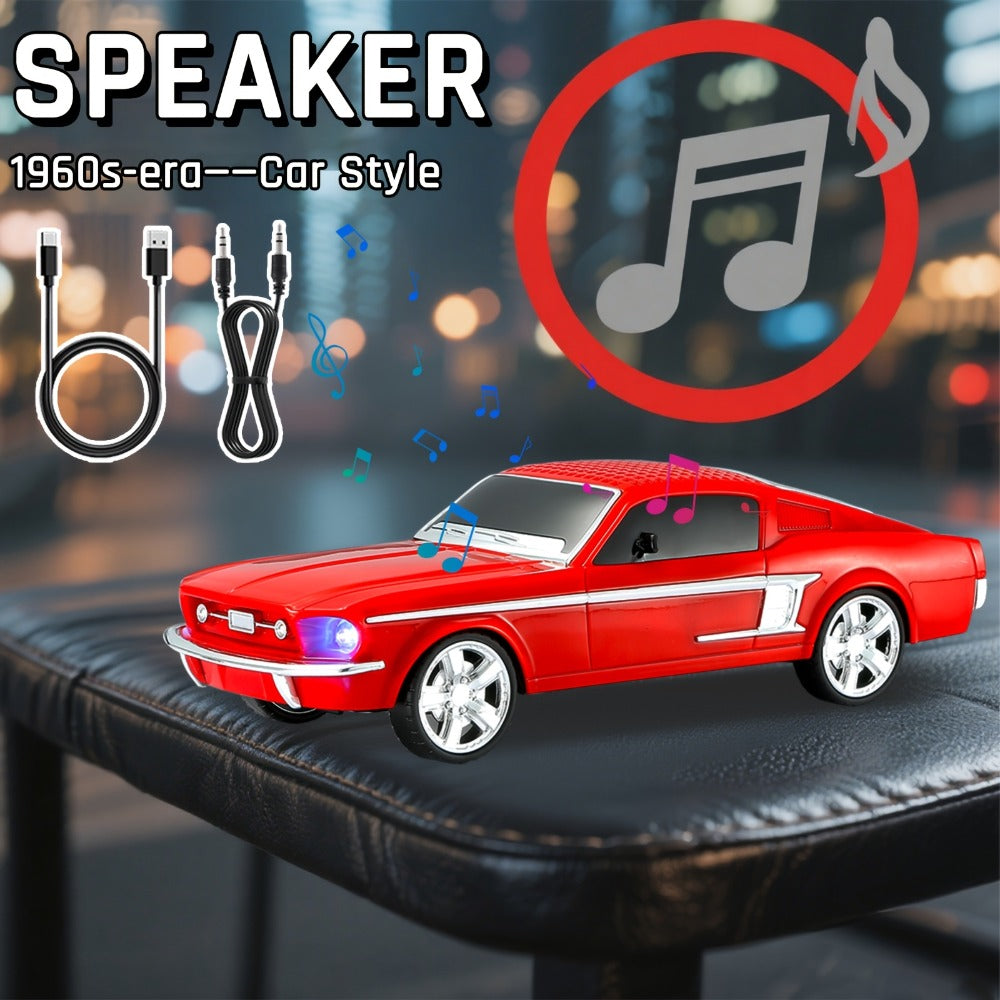 Retro Classic Car Model Bluetooth Speaker with Deep Bass, Colorful LED Lights, FM Radio, USB TF AUX Inputs, Built-In Mic, USB-C Rechargeable – Vintage Novelty Wireless Speaker for Home Decor, Office, Party & Gifts