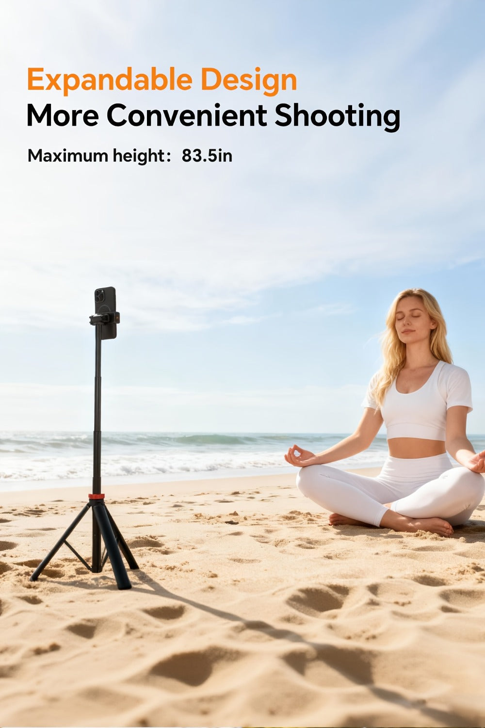83 Inch Tall Phone Tripod Adjustable with Wireless Remote & Stable Base, Upgraded Extra-Tall Retractable Stand for iPhone 17/15/14