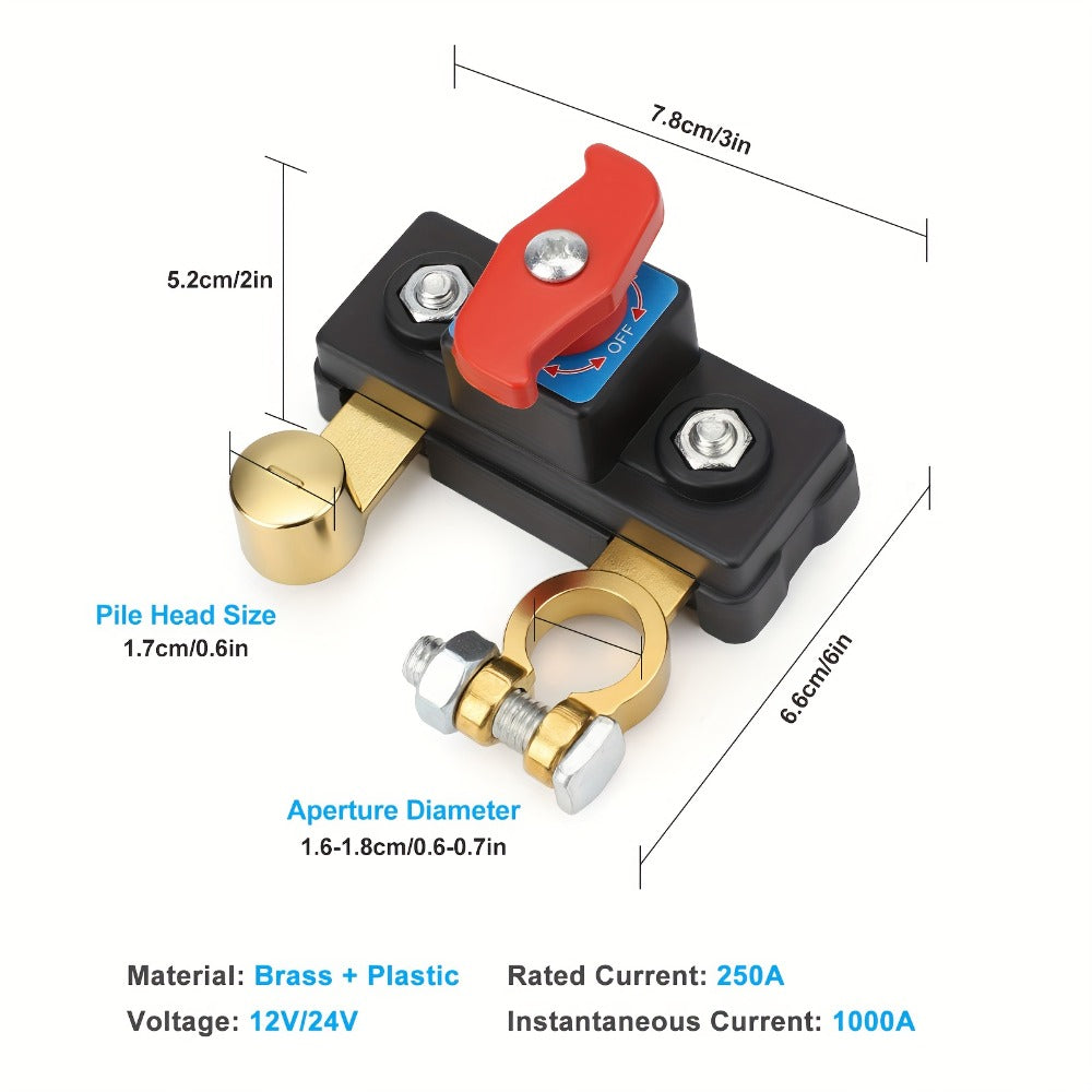 Battery Disconnect Switch 2pcs – Rotary Isolator Cut-Off for 12V & 24V Systems, Brass Corrosion-Resistant, Fits Cars Trucks Boats – No-Tool Installation