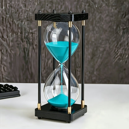 Sixty-Minute Decorative Glass Sand Timer with Wooden-Style Frame in Six Exact Color Configurations