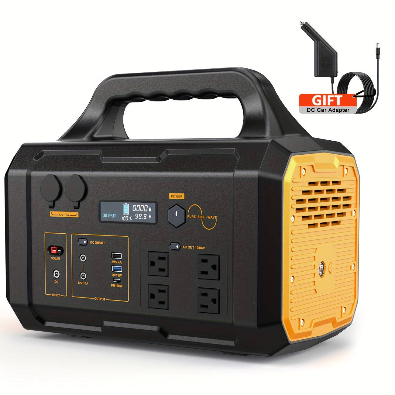 Portable Power Station 299Wh 300W or 1024Wh 1000W with AC, DC, USB Outputs and LED Lighting