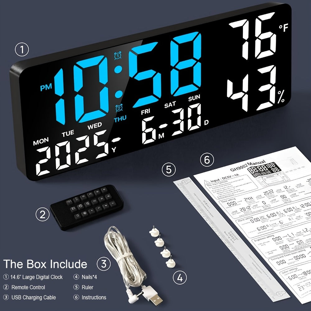 Large LED Wall and Desk Clock with Nine Display Checkouts, Calendar, Temperature and Humidity Readouts