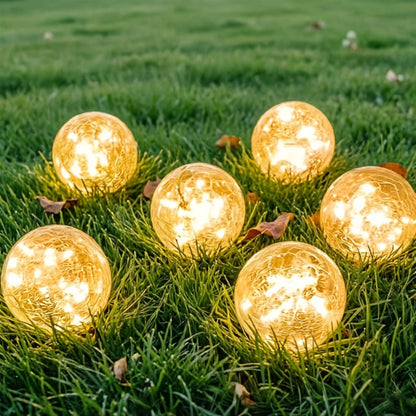 Solar Garden Lights Cracked Glass Globe Stakes, IP44 in 2- or 4-Piece Sets with Warm White LEDs