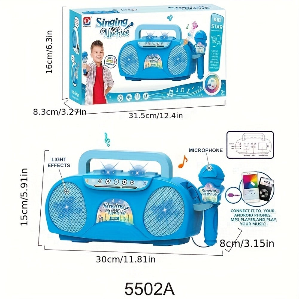 Kids Light-Up Singing Machine Toy with Microphone – All-in-One Music Toy for Boys & Girls Ages 3-7, Birthday & Holiday Gift, Blue / Red / Pink
