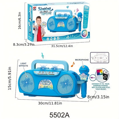 Kids Light-Up Singing Machine Toy with Microphone – All-in-One Music Toy for Boys & Girls Ages 3-7, Birthday & Holiday Gift, Blue / Red / Pink