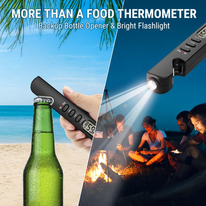 Black Folding Digital Food Thermometer with Backlit Display, Magnetic Back, Hanging Loop and One- or Two-Piece Options