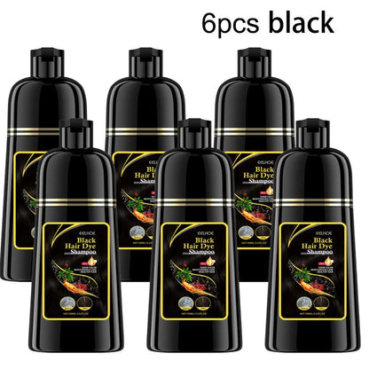 Hair Dye Shampoo 3-in-1 Color Conditioner Cooling Formula 6pcs Set — Black & Brown Gradual Gray Coverage, Unisex Long Hair Color Shampoo Gift