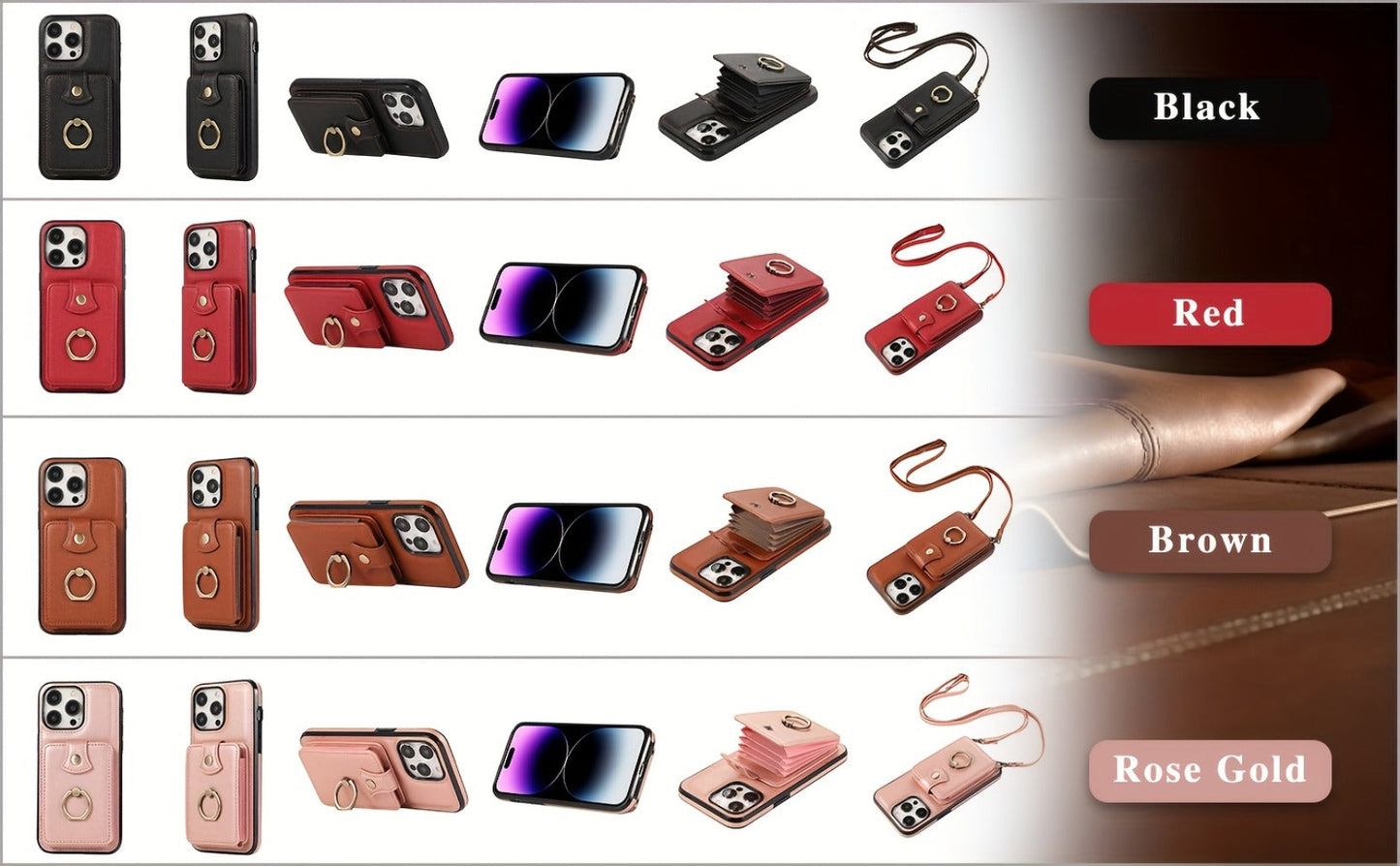 Phone Case RFID-Blocking Wallet with 2–3 Card Holder, Fold-Out Kickstand and Magnetic Charging for Select iPhones