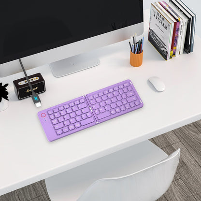 Double-Fold Pocket Bluetooth Keyboard Rechargeable Ultra-Lightweight Travel Wireless Keyboard Compatible with iOS Android Windows Tablets Phones Laptops Available in 5 Colors
