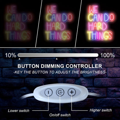 Neon Sign We Can Do Hard Things – Dimmable LED Wall Art, USB Powered, Vibrant Colors, Inspirational Bedroom Decor for Classroom Birthday Party Aesthetic Backdrop, 13.3x10.6 In