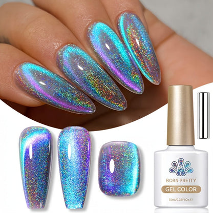 Gel Nail Polish in 10ml 9D Holographic Rainbow Cat-Eye with Magnetic Swirl and UV/LED Cure