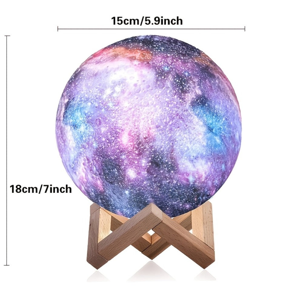 Night Light 5.9-Inch Textured Moon Lamp with 16 Colors, Touch and Remote Controls, USB Power and Wooden Stand