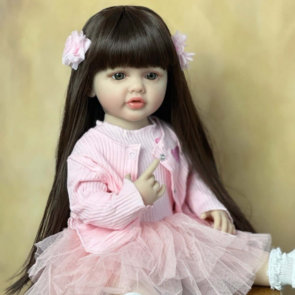 Reborn Doll, 22-Inch Standing Full-Vinyl Figure with Glued Wig, Acrylic Eyes and Clothing Set