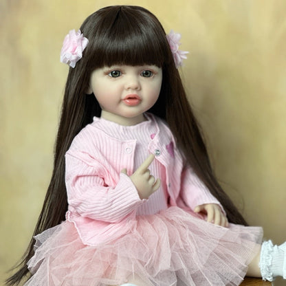 Reborn Doll, 22-Inch Standing Full-Vinyl Figure with Glued Wig, Acrylic Eyes and Clothing Set
