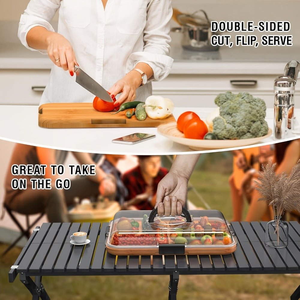 Five-Compartment Rectangular Charcuterie Tray with Clear Locking Lid, Black Handles and 33 x 24.3 cm Size
