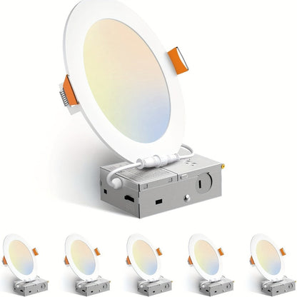 6 Inch LED Recessed Light 5CCT Selectable Dimmable - 12W 1050LM, 2700K-5000K, ETL Listed Slim Canless Downlight for Kitchen, Bedroom, Living Room & Office (6 / 24 / 48 / 72 / 96 Pack)