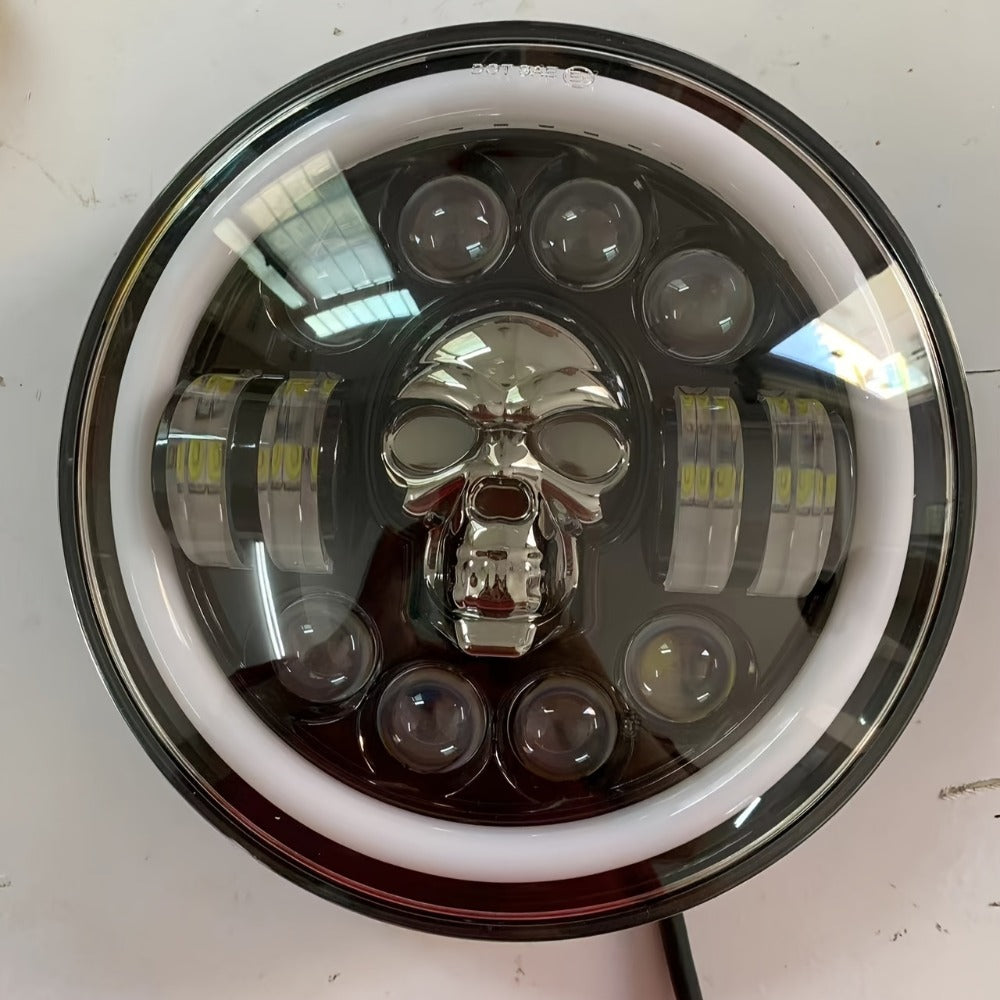 7 Inch Motorcycle LED Headlight Skull Ghost Design - Colorful Demon Eye Round Head Lamp, Custom Car Headlight Modification Front Light for Motorcycle Jeep Truck