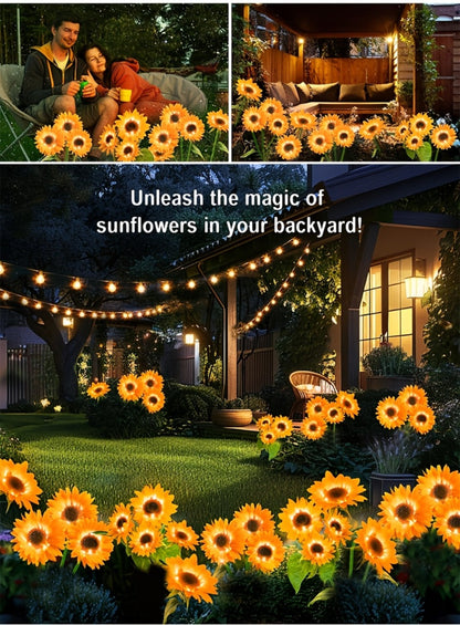 Solar Garden Lights 2-Pack Sunflower Stakes with 6 LED Blooms, IP65 and 75cm Height for Path Decor