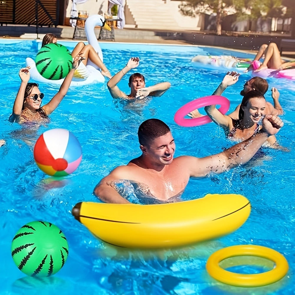Hawaiian Luau Inflatable Decoration Set with Two Palm Trees, Two Flamingos, Four Beach Balls, Parrot and Banana
