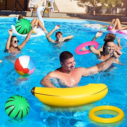 Hawaiian Luau Inflatable Decoration Set with Two Palm Trees, Two Flamingos, Four Beach Balls, Parrot and Banana