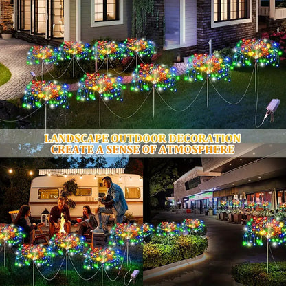 Solar Garden Light Firework Starburst Stakes with 8 Modes, Warm White or Colorful LED Options