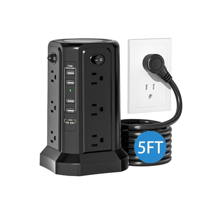 Power Strip Tower with 12–16 AC Outlets, 4 USB-A, PD 20W USB-C and 1500J Surge Protection for Home Office Charging