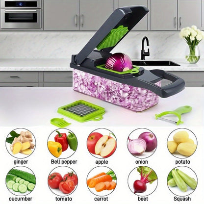 Vegetable Chopper 18-in-1 Upgraded Mandoline Slicer - Professional Onion Chopper Food Dicer Cutter with Container, Adjustable Multifunctional Vegetable Slicer for Kitchen, Gray